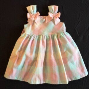 Bonnie Jean pastel plaid dress with pink bows, Easter and spring, 2T